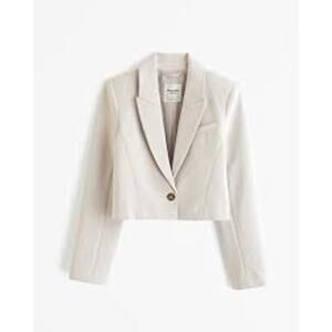 H&M Cropped Blazer Jacket Grey Tan XS